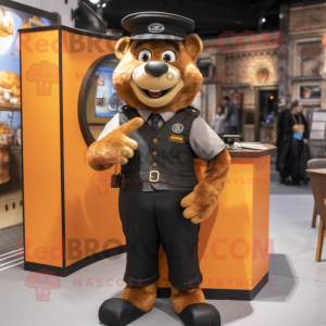 Rust Police Officer mascot costume character dressed with a Waistcoat and Earrings