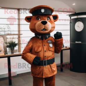 Rust Police Officer mascot costume character dressed with a Waistcoat and Earrings