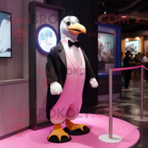 Pink Albatross mascot costume character dressed with a Tuxedo and Watches