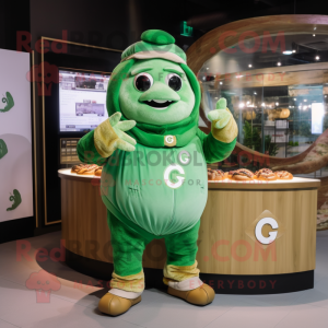 Green Croissant mascot costume character dressed with a Romper and Bracelet watches