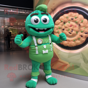 Green Croissant mascot costume character dressed with a Romper and Bracelet watches