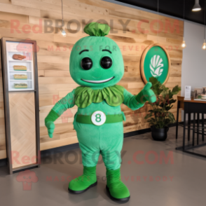 Green Croissant mascot costume character dressed with a Romper and Bracelet watches