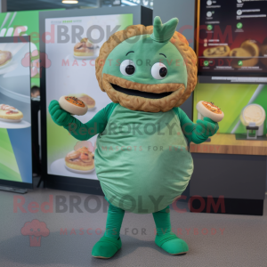 Green Croissant mascot costume character dressed with a Romper and Bracelet watches