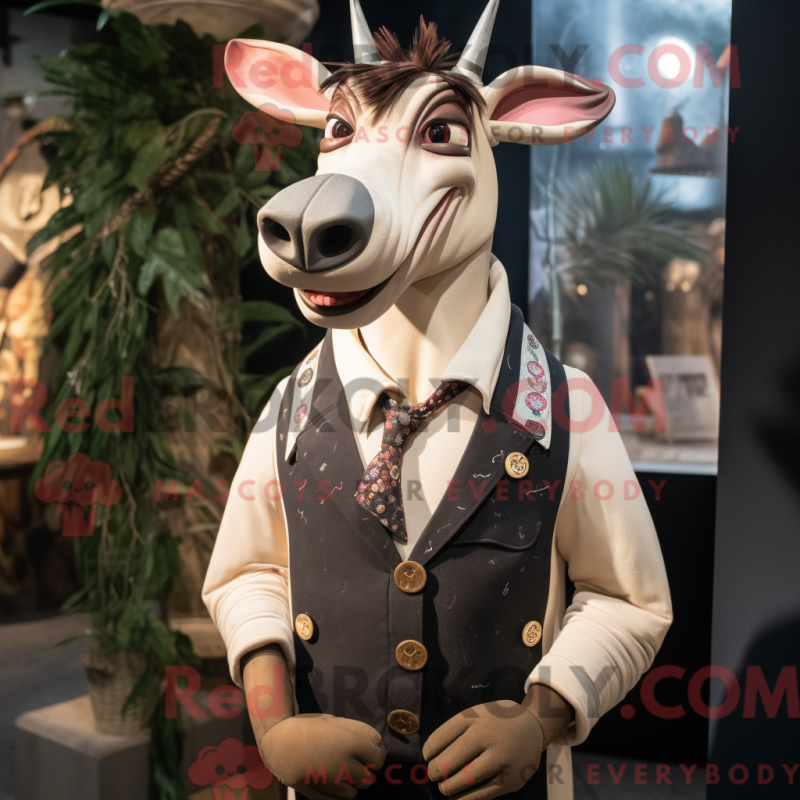 Fantasia de mascote de okapi bege com colete e gravatas-borboleta - Mascotes Okapi - REBROKO_358666 - RedBrokoly.com