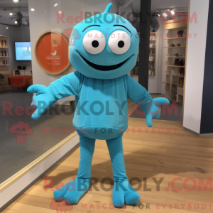 Cyan Spider maskot kostume...