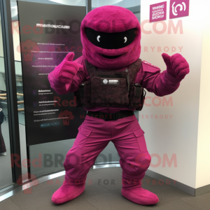 Magenta Para Commando mascot costume character dressed with a Bodysuit and Scarves