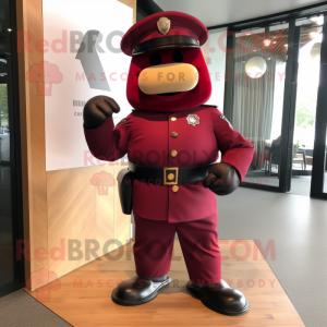 Maroon Soldier mascot costume character dressed with a Suit and Belts