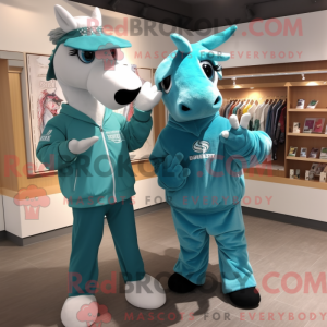 Teal Mare maskotdraktfigure...
