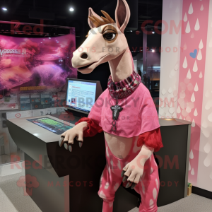 Pink Okapi mascot costume character dressed with a Blouse and Scarf clips