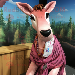 Pink Okapi mascot costume character dressed with a Blouse and Scarf clips