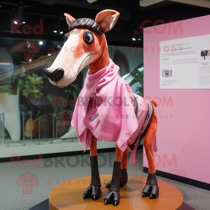 Pink Okapi mascot costume character dressed with a Blouse and Scarf clips Pink Okapi mascot costume character dressed with a Blouse and Scarf clips