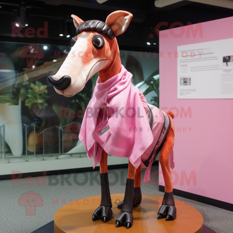 Pink Okapi mascot costume character dressed with a Blouse and Scarf clips