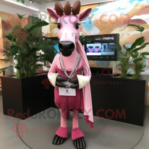 Pink Okapi mascot costume character dressed with a Blouse and Scarf clips