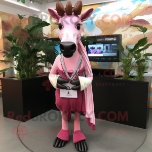 Pink Okapi maskot kostume...