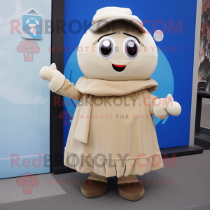 Beige Pho mascot costume character dressed with a Midi Dress and Mittens