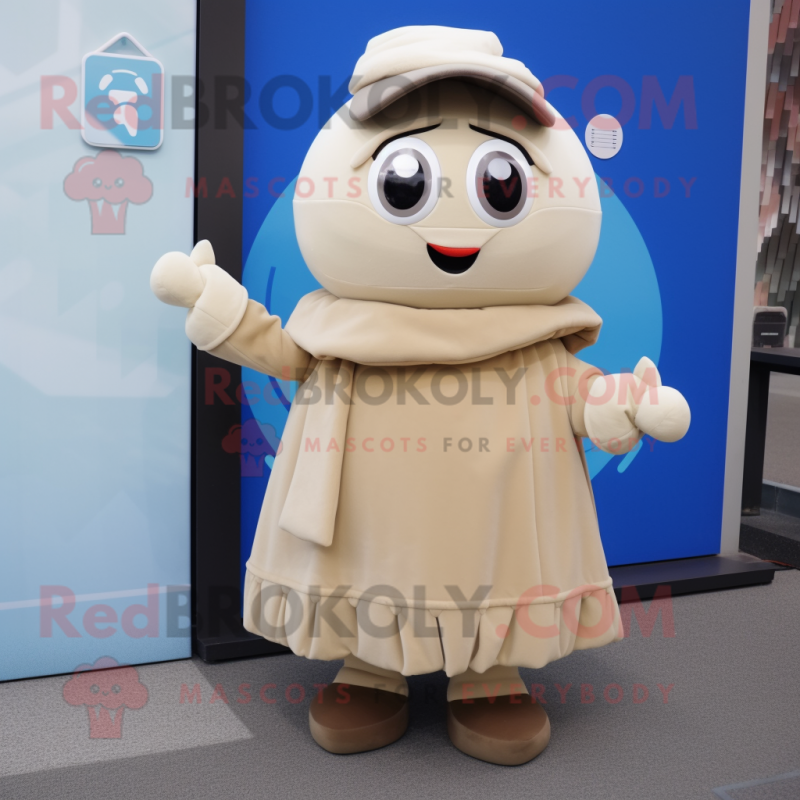 Beige Pho mascot costume character dressed with a Midi Dress and Mittens