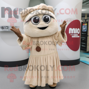 Beige Pho mascot costume character dressed with a Midi Dress and Mittens