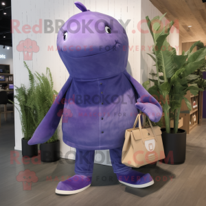Purple Whale maskot kostym...