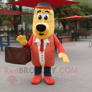 nan Hot Dog mascot costume character dressed with a Suit Jacket and Wallets