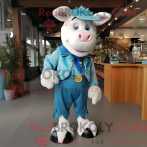 Cyan Cow maskot kostume...