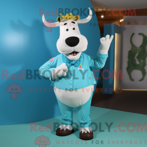 Cyan Cow mascot costume...