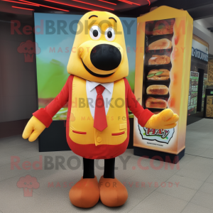 nan Hot Dog mascot costume character dressed with a Suit Jacket and Wallets