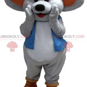 Smiling gray mouse mascot with a blue vest - Redbrokoly.com