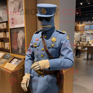 Cream Civil War Soldier mascot costume character dressed with a Denim Shirt and Smartwatches