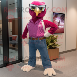 Magenta Falcon mascot costume character dressed with a Flare Jeans and Ties