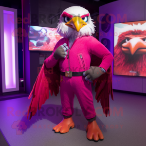 Magenta Falcon mascot costume character dressed with a Flare Jeans and Ties