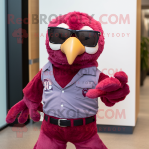 Magenta Falcon mascot costume character dressed with a Flare Jeans and Ties