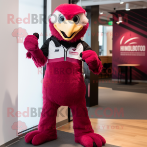 Magenta Falcon mascot costume character dressed with a Flare Jeans and Ties