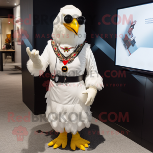 White Chicken mascot costume character dressed with a Coat and Bracelets