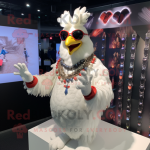 White Chicken mascot costume character dressed with a Coat and Bracelets