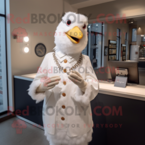 White Chicken mascot costume character dressed with a Coat and Bracelets