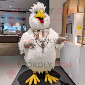 White Chicken mascot costume character dressed with a Coat and Bracelets