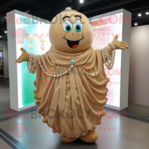 Tan Candy mascot costume character dressed with a Wrap Skirt and Necklaces