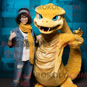 Guld Hydra maskot kostume...