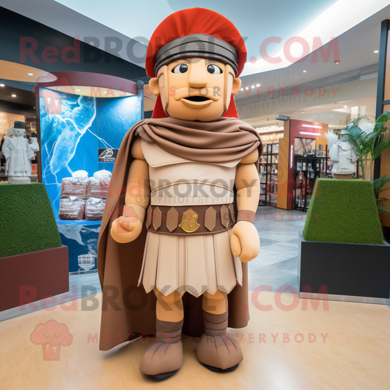 Tan Roman Soldier mascot costume character dressed with a Tank Top and Shawls