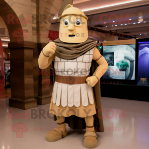 Tan Roman Soldier mascot costume character dressed with a Tank Top and Shawls