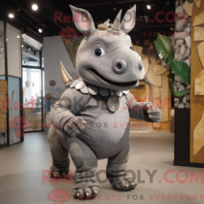Fantasia de mascote de rinoceronte cinza com macacão e brincos - Mascotes rinoceronte - REBROKO_359795 - RedBrokoly.com