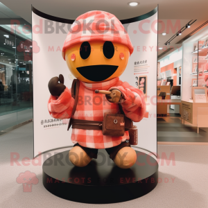 Peach Samurai mascot costume character dressed with a Flannel Shirt and Rings