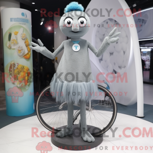 Grå Unicyclist maskot drakt...