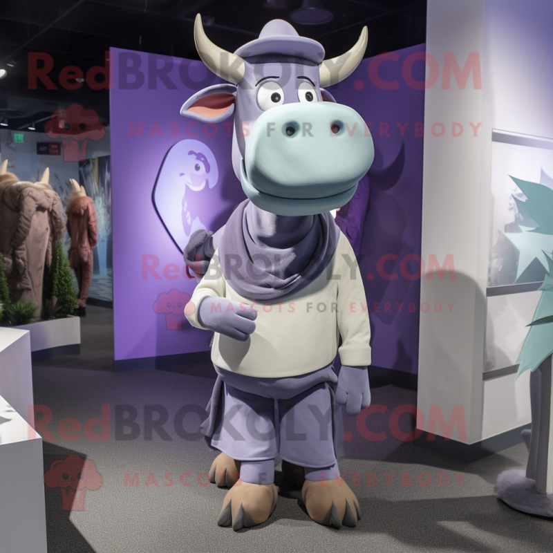 Lavender Zebu mascot costume character dressed with a Turtleneck and Caps Lavender Zebu mascot costume character dressed with a Turtleneck and Caps