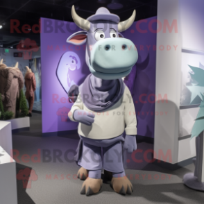 Lavender Zebu mascot costume character dressed with a Turtleneck and Caps