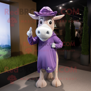 Lavender Zebu mascot costume character dressed with a Turtleneck and Caps