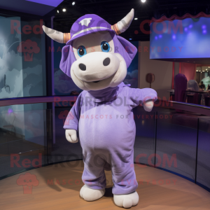 Lavender Zebu mascot costume character dressed with a Turtleneck and Caps