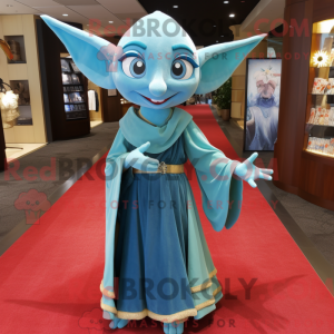 Cyan Elf maskot kostume...