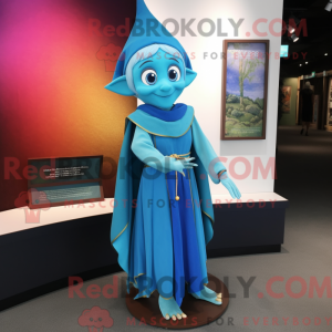 Cyan Elf maskot kostume...