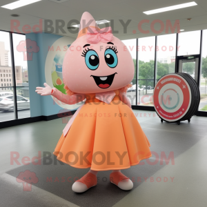 Peach Jambalaya mascot costume character dressed with a Circle Skirt and Briefcases